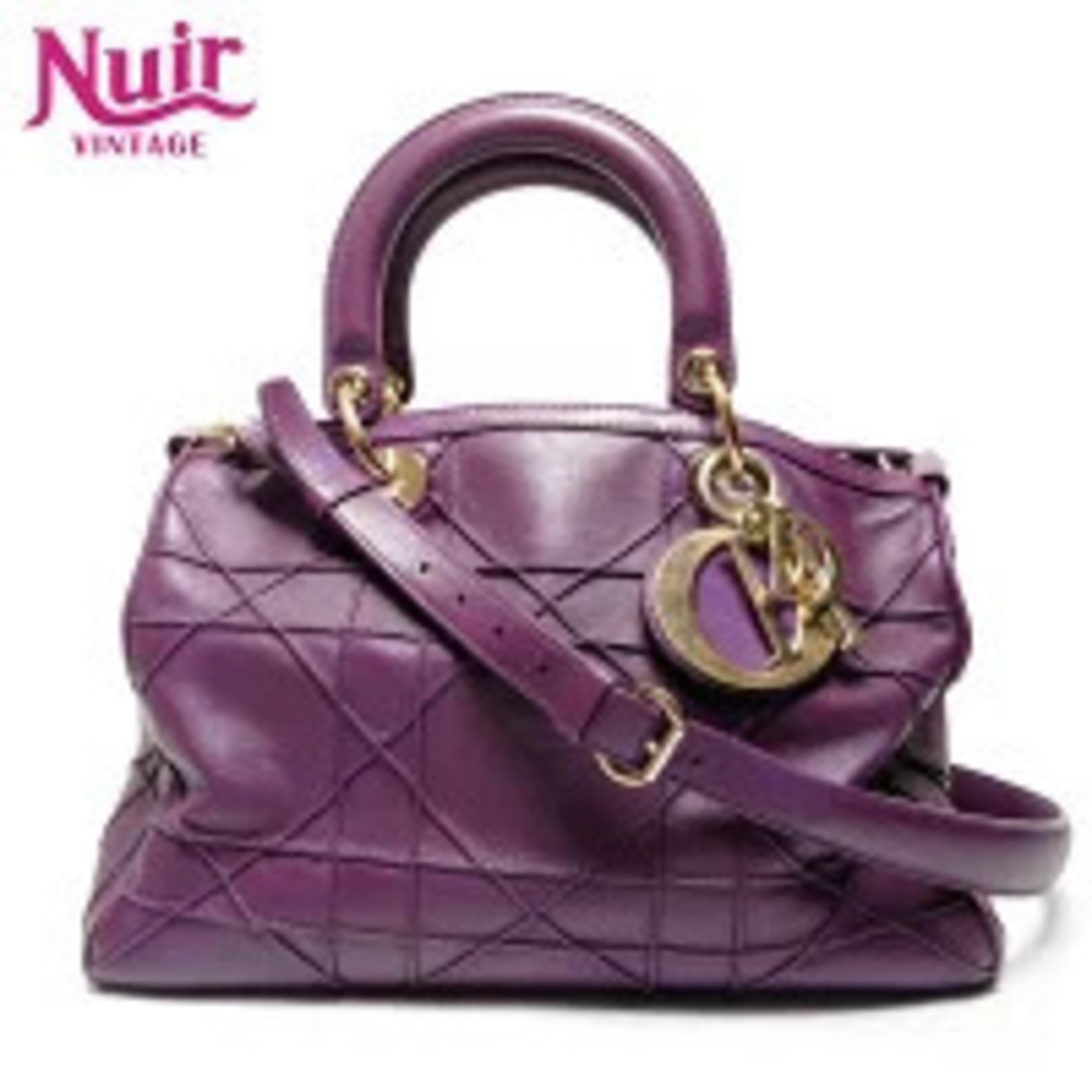 Christian Dior Granville Cannage Leather Shoulder Bag Purple